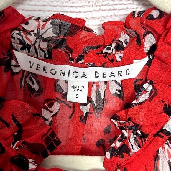 NWOT Veronica Beard Silk Blouse Red Floral Ruffle Trim Long Sleeve Top US 8 - Picture 16 of 16